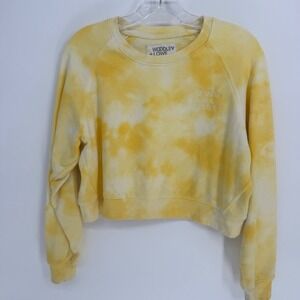 Woodley + Lowe Yellow Tie Dye Cropped Sweatshirt Size small athletic  Made in LA